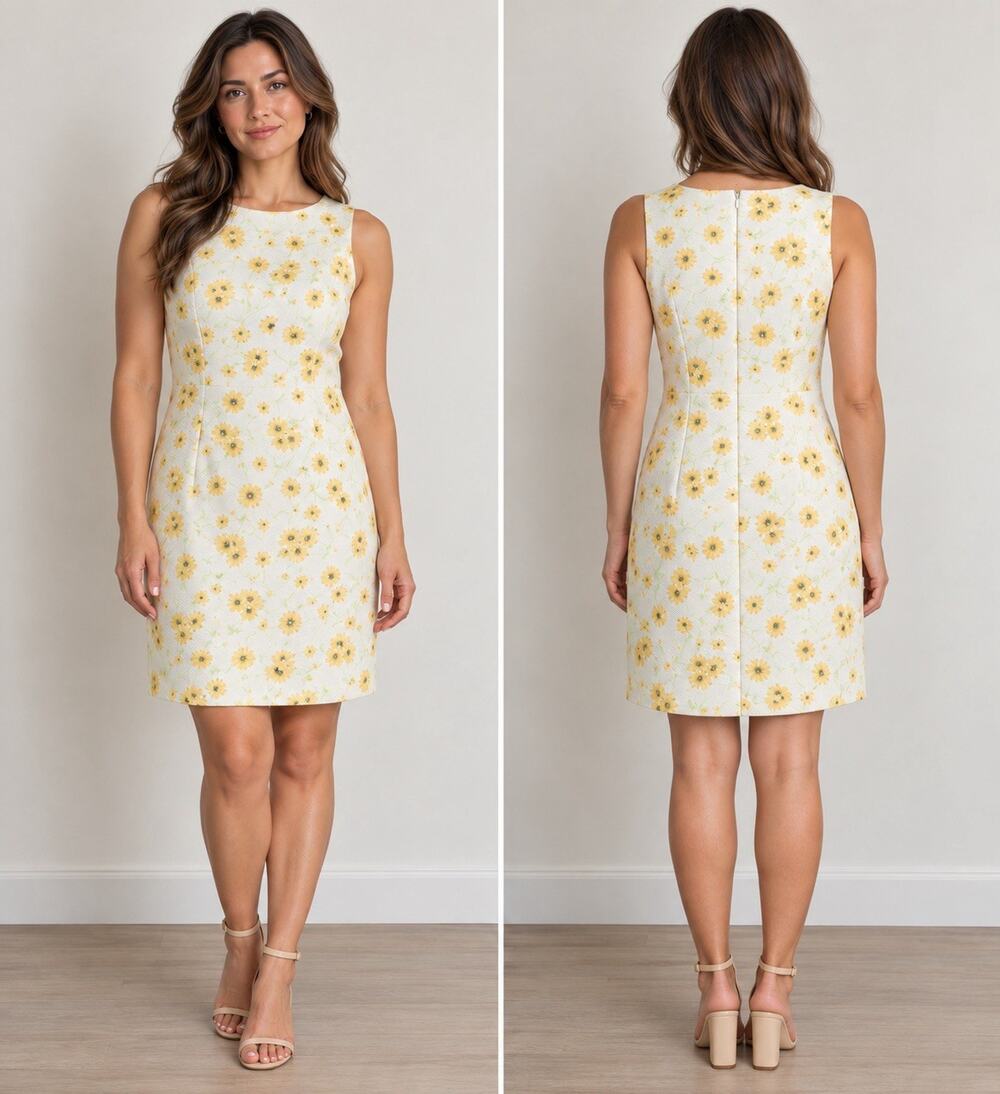 Liz Claiborne Lizsport Womens 8 Yellow Floral 100% Cotton Waffle Texture Dress